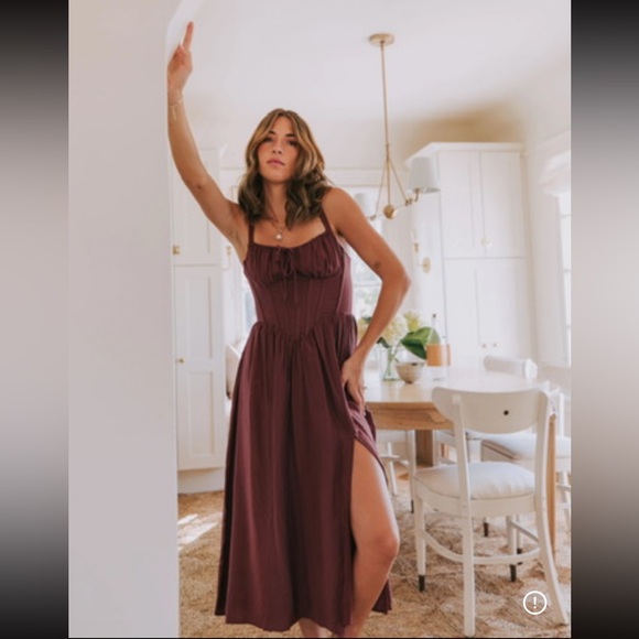 Free People Dresses & Skirts - One Loved Babe Burgundy corset milkmaid slit Sleeveless Dress maroon size small